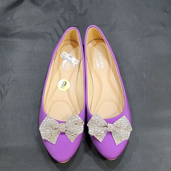 BRAND NEW TOP-MODA RHINESTONE BOWNOT ALMOND TOE FLATS - Picture 2 of 14